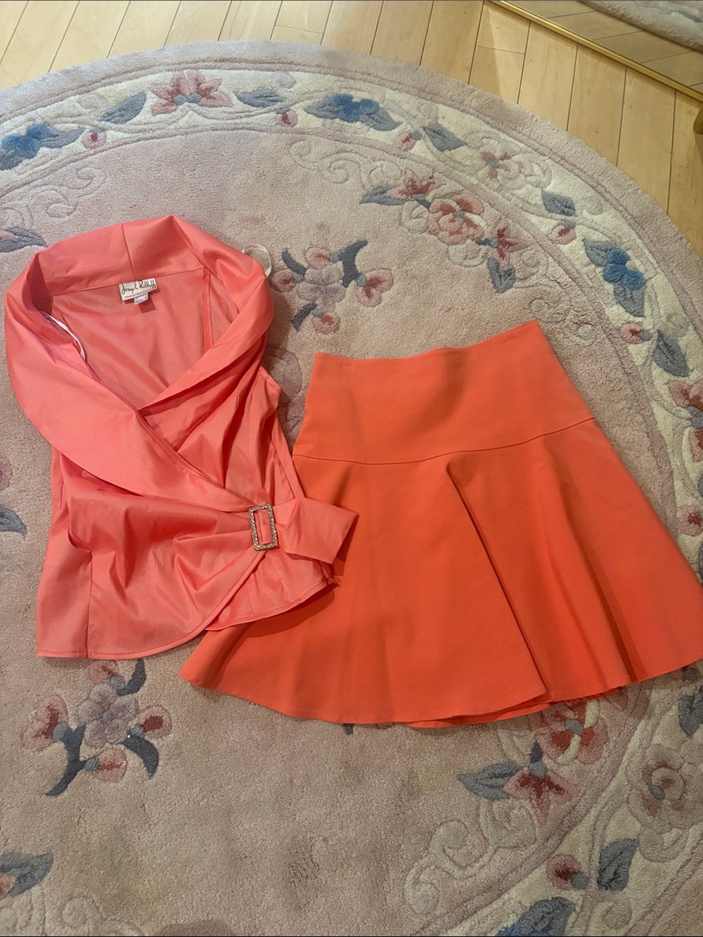 Joseph Ribkoff Coral-Peach top and Skater Skirt bundle
